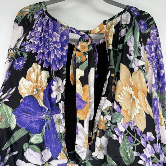ASOS Edition Curve Floral Mini Dress Women's Size 26 Black Multi Blouson Sleeve - Picture 5 of 12